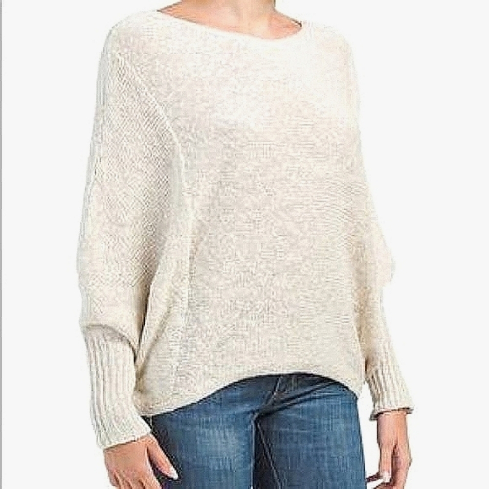 Shrinking Violet Dolman Sleeve Knit Nude Boat Neckline 100% Cotton Sweater